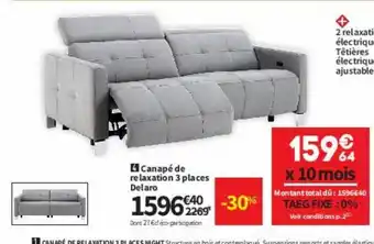 Conforama Canapé de relaxation 3 places delaro offre