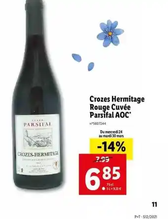 Lidl Crozes Hermitage Rouge Cuvée Parsifal Aoc offre