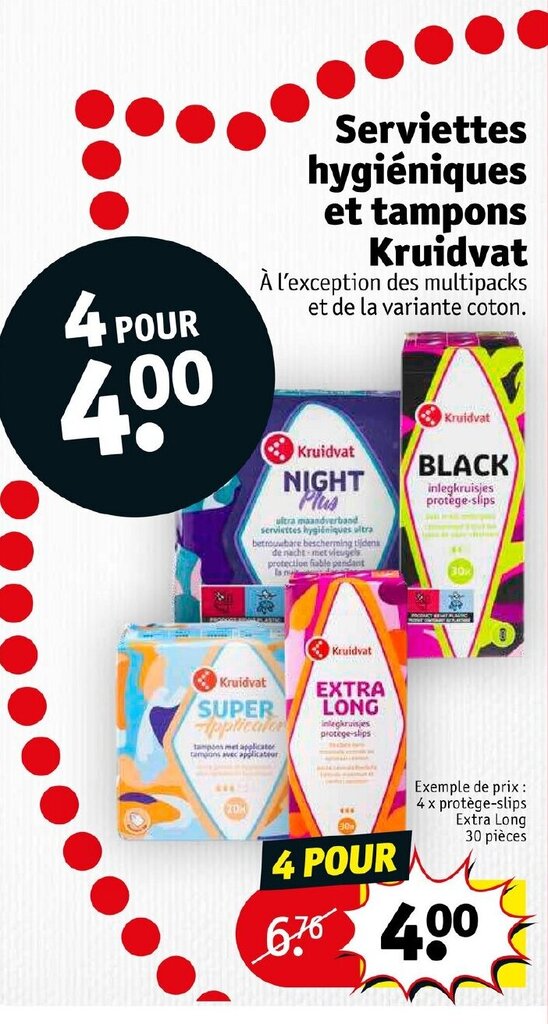 Promo Serviettes hygiéniques et tampons kruidvat chez Kruidvat