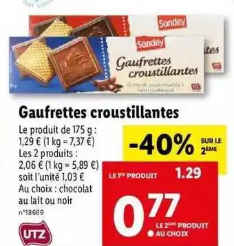 Lidl Gaufrettes Croustillantes Sondey offre