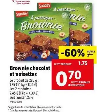 Lidl Brownie Chocolat Et Noisettes Sondey offre