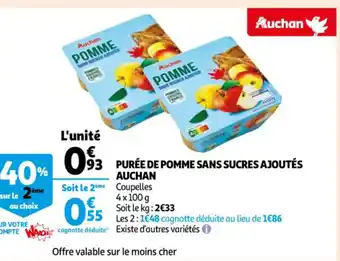 Auchan Puree de Pomme Sans Sucres Ajoutes Auchan offre