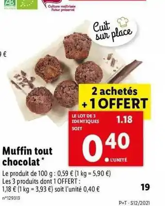 Lidl Muffin Tout Chocolat offre