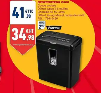 Bureau Vallée Destructeur p30c offre