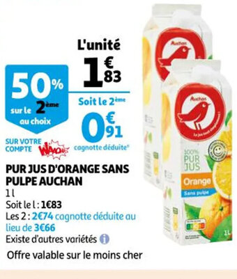 Auchan Pur jus d'Orange Sans Pulpe Auchan offre