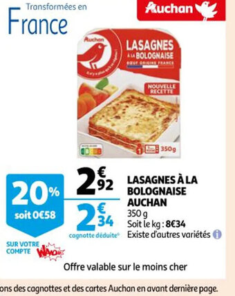 Auchan Lasagnes a La bolognaise auchan offre