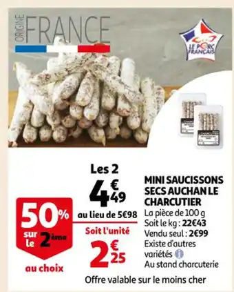Auchan Mini Saucissons Secs auchan Le Charcutier offre