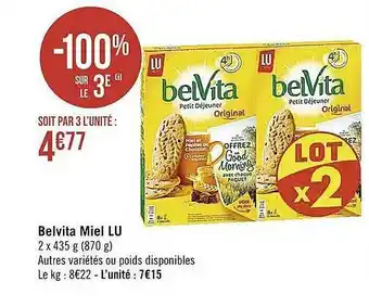 Casino Supermarchés Belvita miel lu offre
