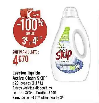 Casino Supermarchés Lessive liquide active clean skip offre