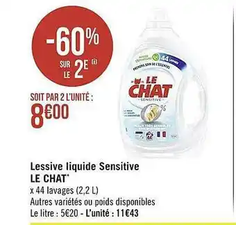 Casino Supermarchés Lessive liquide sensitive le chat offre