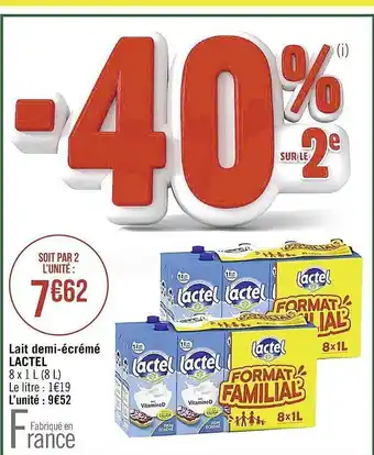 Casino Supermarchés Lait demi-écrémé lactel offre