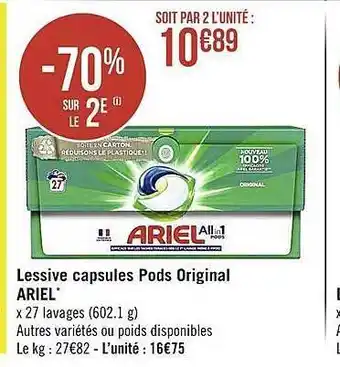 Casino Supermarchés Lessive capsules pods original ariel offre