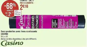 Casino Supermarchés Sacs poubelles avec liens coulissants casino offre
