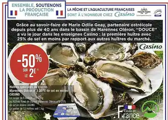 Casino Supermarchés Huîtres spéciales de claires marennes oléron n°3 25% de sel en moins casino offre