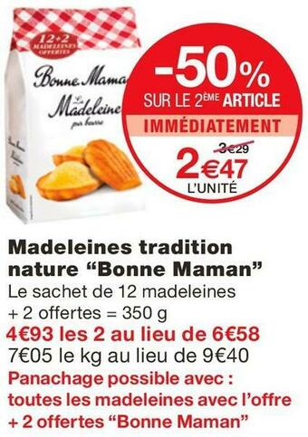 Monoprix Madeleines tradition nature “Bonne Maman” offre