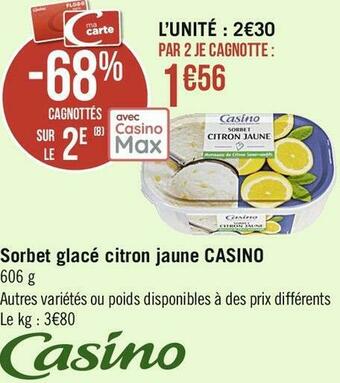 Casino Supermarchés Sorbet glacé citron jaune offre