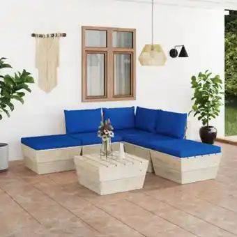 Salon de jardin palette 6 pcs avec coussins épicéa imprégné