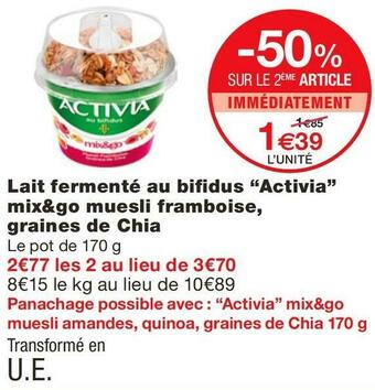 Monoprix Lait fermenté au bifidus “Activia” mix&go muesli framboise, graines de Chia offre