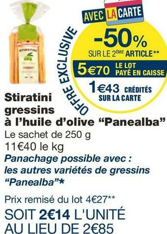 Monoprix Stiratini gressins à l’huile d’olive offre
