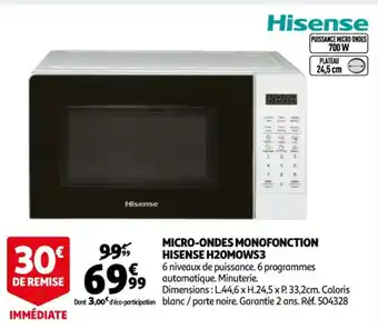 Auchan Micro-Ondes Monofonction Hisense H20M0WS3 offre