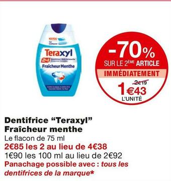 Monoprix Dentifrice Fraîcheur menthe offre