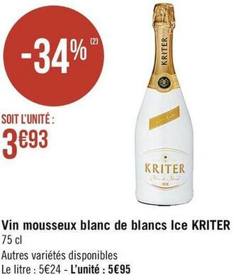 Casino Supermarchés Vin mousseux blanc de blancs Ice offre