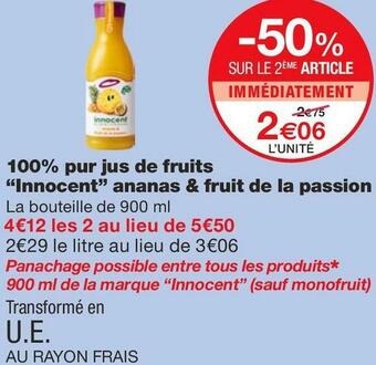Monoprix 100% pur jus de fruits ananas & fruit de la passion offre