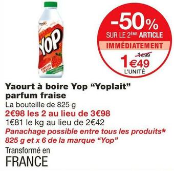 Monoprix Yaourt à boire Yop parfum fraise offre