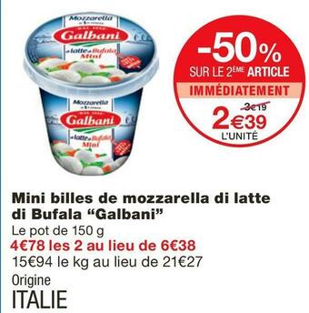 Monoprix Mini billes de mozzarella di latte di Bufala offre