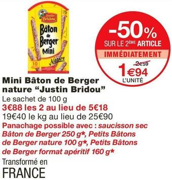 Monoprix Mini Bâton de Berger nature offre