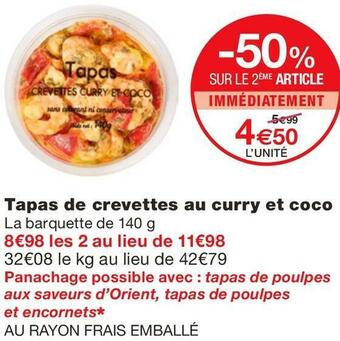 Monoprix Tapas de crevettes au curry et coco offre