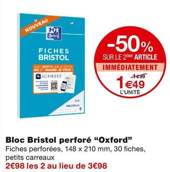 Monoprix Bloc Bristol perforé offre