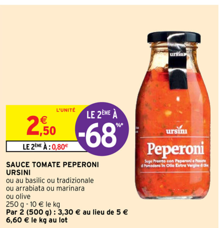 Promo Sauce Tomate Peperoni Ursini chez Intermarché