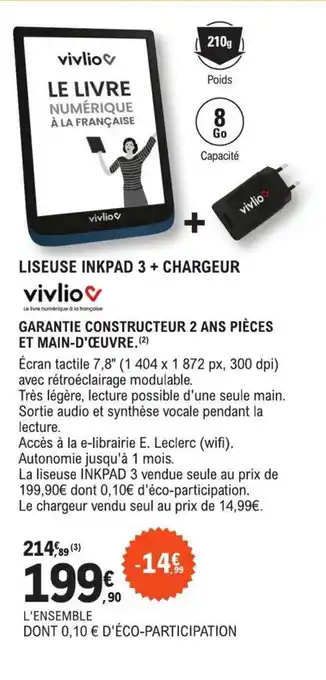 E.Leclerc Liseuse Inkpad 3 + Chargeur offre