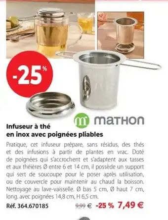 Mathon Infuseur a The En Inox Avec Poignées pliables offre