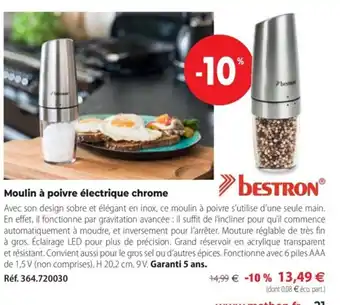 Mathon Moulin a Poivre Electrique Chrome offre