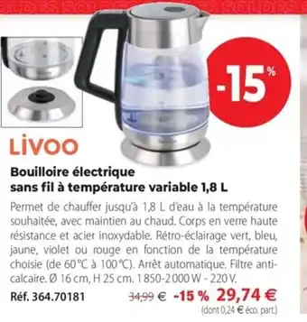 Mathon Bouilloire Electrique Sans Fil a Temperature Variable 1,8L offre