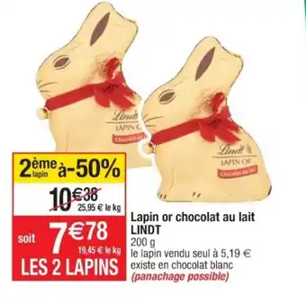 Cora x Carrefour Lapin or chocolat au lait Lindt offre