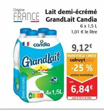 Colruyt Lait demi-écremé grandlait candia offre