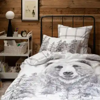 Carré Blanc Parure de lit enfant percale de coton grizzli offre