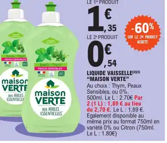 E.Leclerc Liquide Vaisselle Maison Verte offre