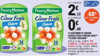 E.Leclerc 14 Bâtonnets Surimi Coeur Frais Chèvre MSC Fleury Michon offre