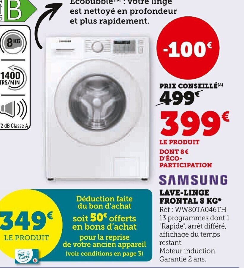 Promo LaveLinge Frontal 8kg chez Super U