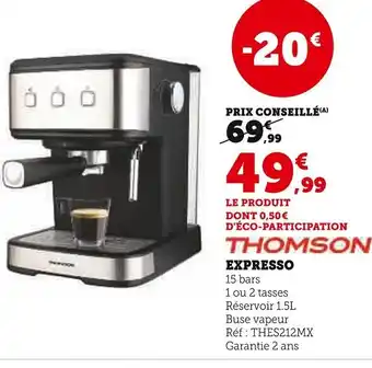 Super U Expresso 15 Bars 1 ou 2 Tasses offre