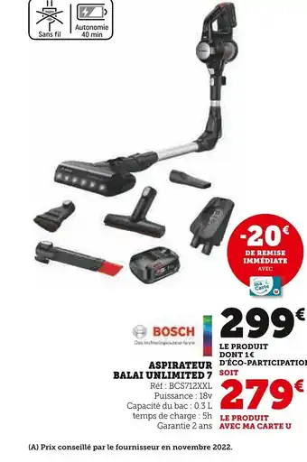 Super U Aspirateur Balai Unlimited 7 offre