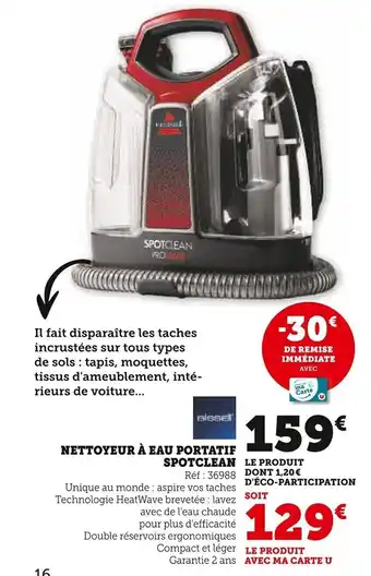 Super U Nettoyeur A Eau Portatif Spotclean offre