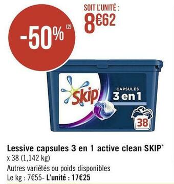 Casino Supermarchés Lessive capsules 3 en 1 active clean * offre