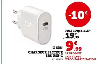 Super U Chargeur Secteur SBS USB-C offre