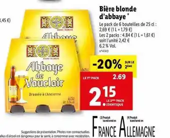 Lidl Bière Blonde D'abbaye Vouclair offre
