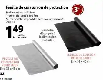 Lidl Feuille De Cuisson Ou De Protection offre